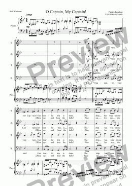 page one of O Captain, My Captain! for S.A.T.B. Choir and Piano