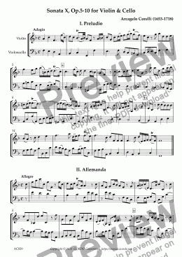 page one of Sonata X, Op.5-10 for Violin & Cello