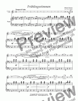 page one of Frühlingsstimmen / Voices of Spring for easy clarinet in Bb and piano 
