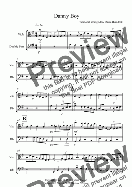 page one of Danny Boy for Viola and Double Bass Duet