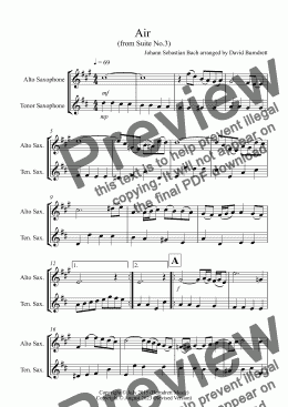page one of Air on a G String for Alto and Tenor Saxophone Duet