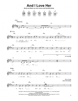 page one of And I Love Her (Easy Guitar Tab)