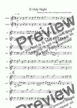 page one of O Holy Night for Flute and Violin Duet