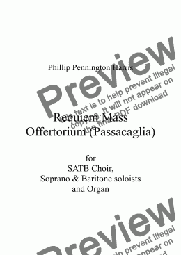 page one of Requiem: Offertorium (Passacaglia) 'Domine Iesu Christe' for Soprano & Baritone solos, SATB choir & organ