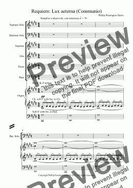 page one of Requiem: Lux aeterna (Communio) for Soprano and Baritone solos, SATB choir & organ