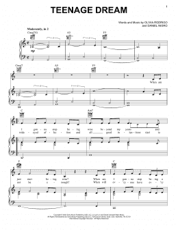page one of teenage dream (Piano, Vocal & Guitar Chords (Right-Hand Melody))