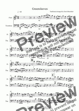 page one of Greensleeves for Flute and Trombone Duet