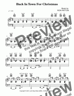 page one of BACK IN TOWN FOR CHRISTMAS - Piano Score