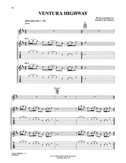 page one of Ventura Highway (Easy Guitar)