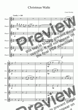 page one of "Christmas Waltz" Original for Flute Ensemble (6 C Flutes) Early Intermediate.