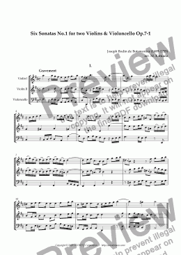 page one of Six Sonatas No.1 for two Violins & Violoncello Op.7-1