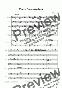 page one of Albinoni Violin Concerto in A for Violin and String Orchestra