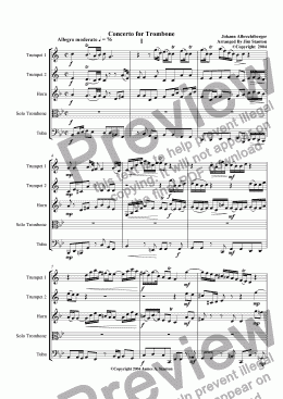 page one of Albrechtberger Alto Trombone Concerto for Brass Quintet