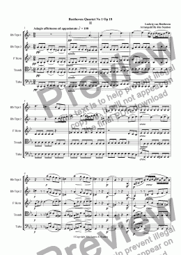 page one of Beethoven - Quartet No 1 Op 18 - Mvt 2 for Brass Quintet