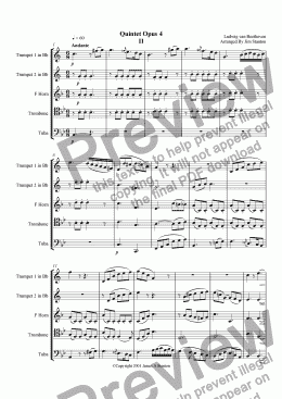 page one of Beethoven - Quintet Op 4 - Mvt 2 for Brass Quintet