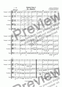 page one of Beethoven - Quintet Op 4 - Mvt 3 for Brass Quintet