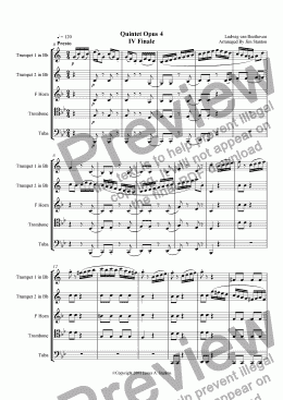 page one of Beethoven - Quintet Op 4 - Mvt 4 for Brass Quintet