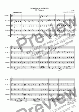 page one of Borodin String Quartet No 2 Mvt 3 for Brass Quintet