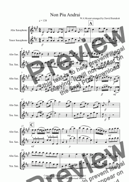 page one of Non Piu Andrai for Alto and Tenor Saxophone Duet