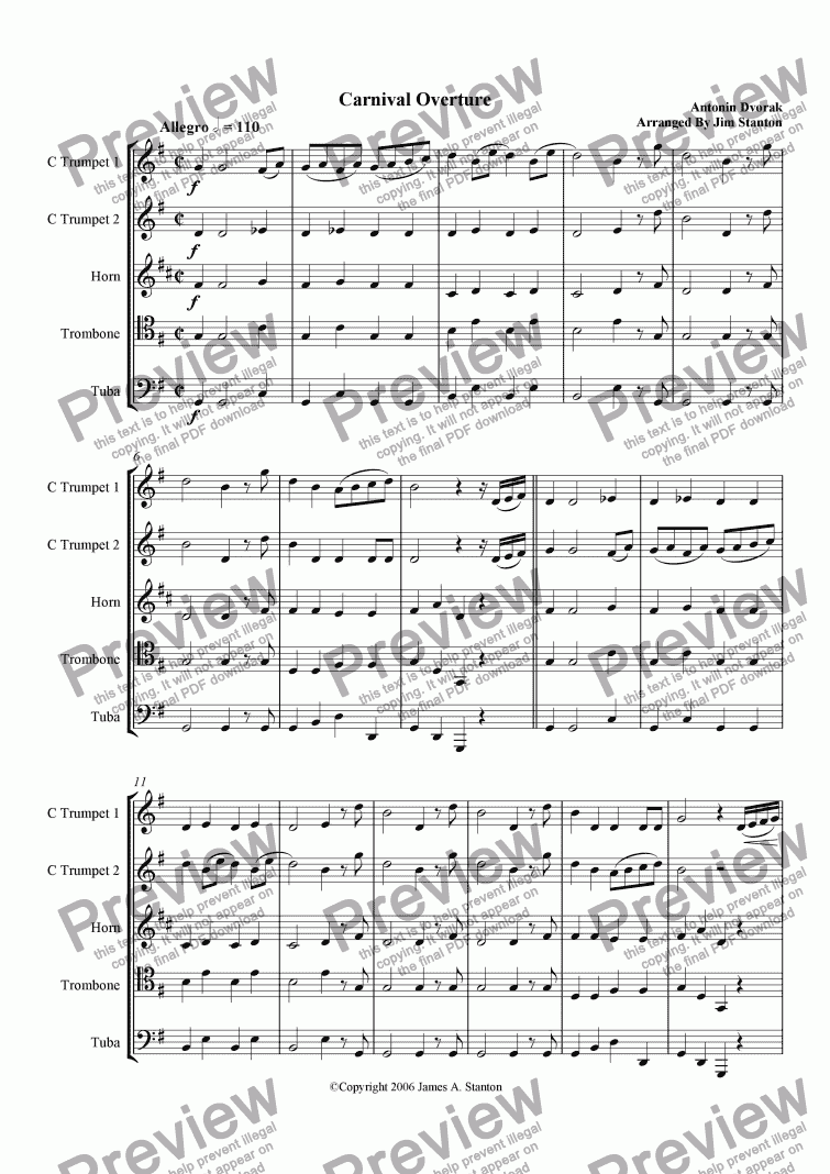 page one of Dvorak Carnival Overture for Brass Quintet