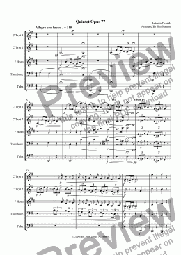 page one of Dvorak Quintet Opus 77 Mvt 1 for Brass Quintet