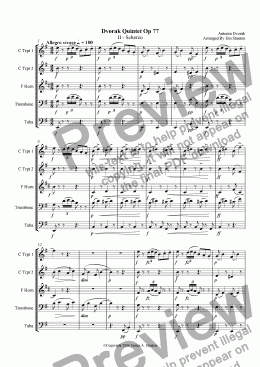 page one of Dvorak Quintet Opus 77 Mvt 2 for Brass Quintet