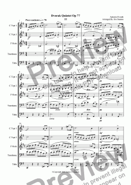 page one of Dvorak Quintet Opus 77 Mvt 3 for Brass Quintet