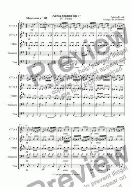 page one of Dvorak Quintet Opus 77 Mvt 4 for Brass Quintet