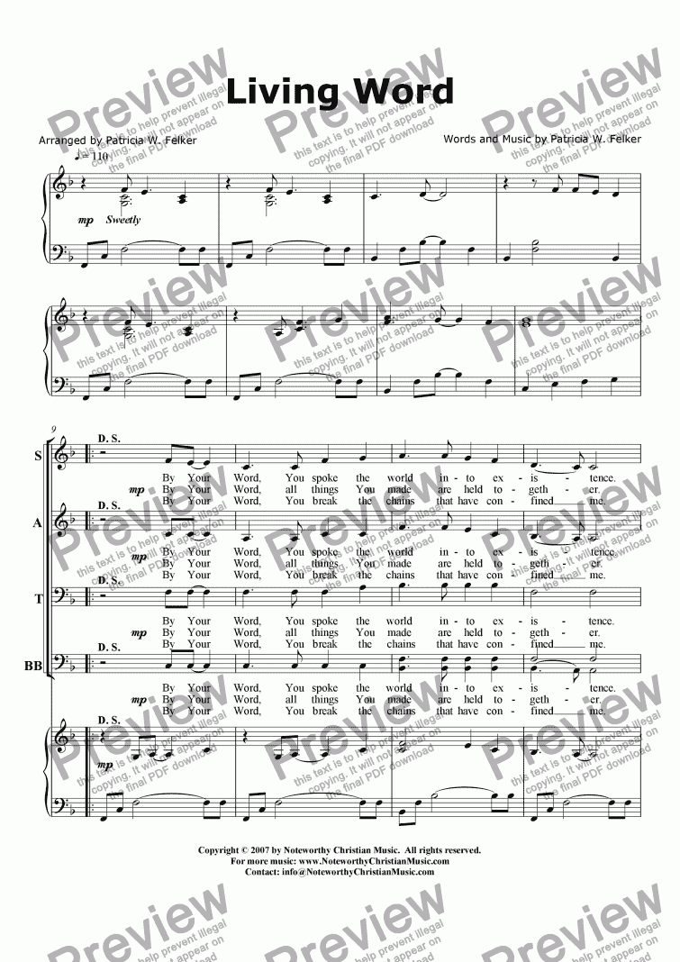 page one of Living Word (Choral arrangement)