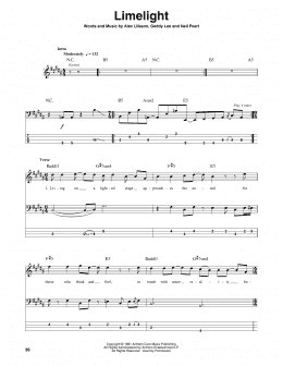 page one of Limelight (Bass Guitar Tab)