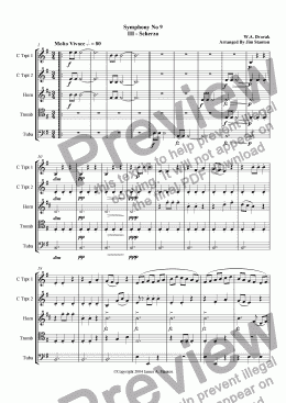 page one of Dvorak Symphony No 9 Mvt 3 for Brass Quintet