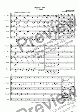 page one of Dvorak Symphony No 9 Mvt 4 for Brass Quintet