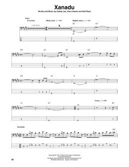 page one of Xanadu (Bass Guitar Tab)