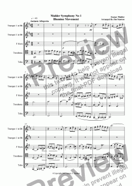 page one of Mahler - Blumine Mvt from Sym No 1 for Brass Quintet