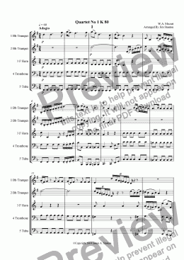 page one of Mozart Quartet No 01 K 80 for Brass Quintet