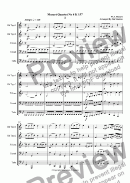page one of Mozart Quartet No 04 K 157  for Brass Quintet