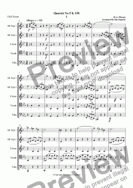 page one of Mozart Quartet No 05 K 158 for Brass Quintet