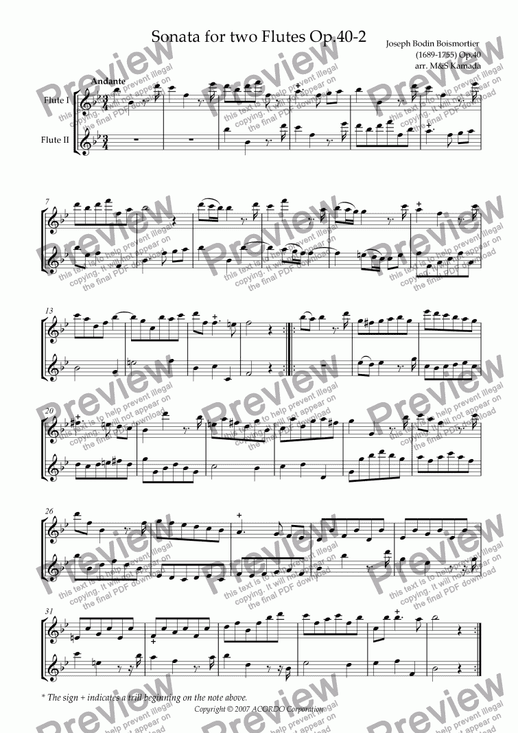 page one of Sonata (Duet) for two Flutes Op.40-2