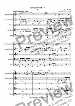 page one of Mozart Quintet K 174 Mvt 1 for Brass Quintet