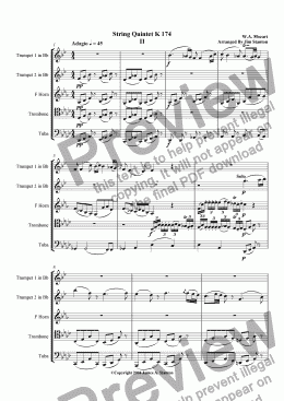 page one of Mozart Quintet K 174 Mvt 2 for Brass Quintet