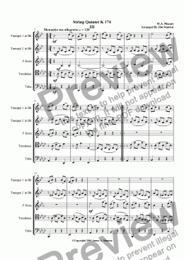 page one of Mozart Quintet K 174 Mvt 3 for Brass Quintet