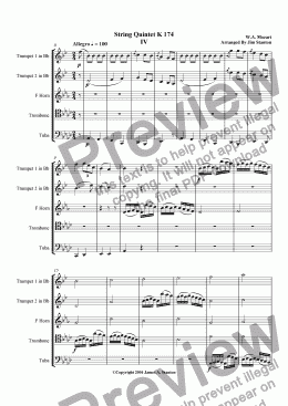 page one of Mozart Quintet K 174 Mvt 4 for Brass Quintet