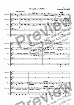 page one of Mozart Quintet K 516 Mvt 1 for Brass Quintet