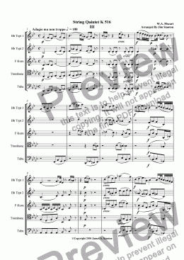 page one of Mozart Quintet K 516 Mvt 3 for Brass Quintet