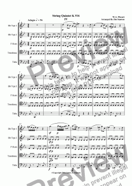 page one of Mozart Quintet K 516 Mvt 4 for Brass Quintet