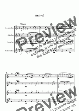 page one of Arrival - Saxophone Quartet