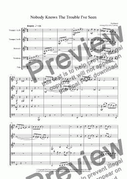 page one of Nobody Knows The Trouble I’ve Seen (brass quintet)