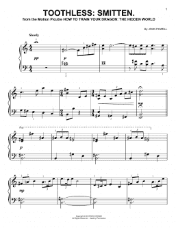 page one of Toothless: Smitten. (from How to Train Your Dragon: The Hidden World) (Easy Piano)