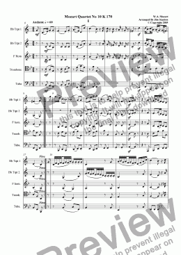 page one of Mozart - Quartet No 10 K 170 for Brass Quintet