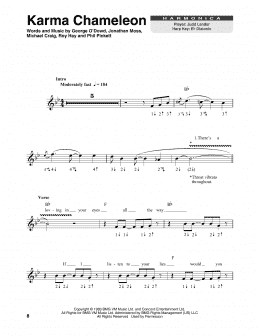 page one of Karma Chameleon (Harmonica)